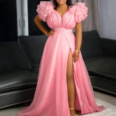 Plus Size Women 5xl Dresses Mesh Sleeveless Party Elegant Dresses 2024 Summer Lady Fashion Split Gowns Evening Wholesale Clothes SHOWLU FASHION STORE