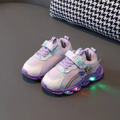 Disney Girl's Casual Shoes Mesh Pink Sport LED Light Breathable Sneakers Comfortable Frozen Children's Pink Purple Shoes Size 35 SHOWLU FASHION STORE