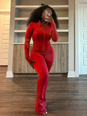Fall 2024 Women Clothes Two Piece Flared Pants Tracksuits Set Casual Gym Active Wear 2 Piece Set Lounge Womens Matching Sets SHOWLU FASHION STORE