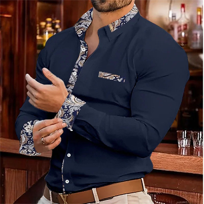 Men's Shirt Button Up Casual Shirt Long Sleeve Line Patchwork Shirt Everyday Resort Wear Casual Comfort Casual Elegant Plus Size SHOWLU FASHION STORE