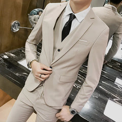Suit Vest Pants 3 Pcs Set / 2023 Fashion New Men's Casual Boutique Business Solid Color Wedding Groom Suits Trousers Waistcoat SHOWLU FASHION STORE