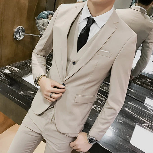 Suit Vest Pants 3 Pcs Set / 2023 Fashion New Men's Casual Boutique Business Solid Color Wedding Groom Suits Trousers Waistcoat SHOWLU FASHION STORE