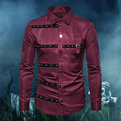 Gothic Studded Men'S Long Sleeve Shirt Halloween Medieval Belt Black Shirt Classic Vintage Party Performance Men'S Clothing SHOWLU FASHION STORE