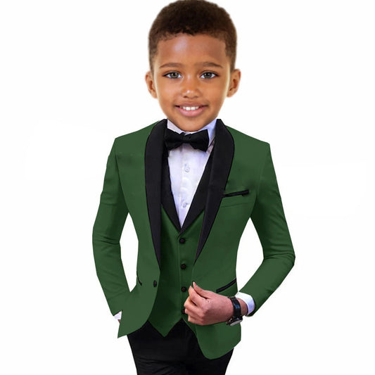Luxury Boys Suit 3 Piece Spliced Lapel Wedding Tuxedo Formal Jacket Vest Pants Kids Slim Fit Set Fashion Complete Outfit