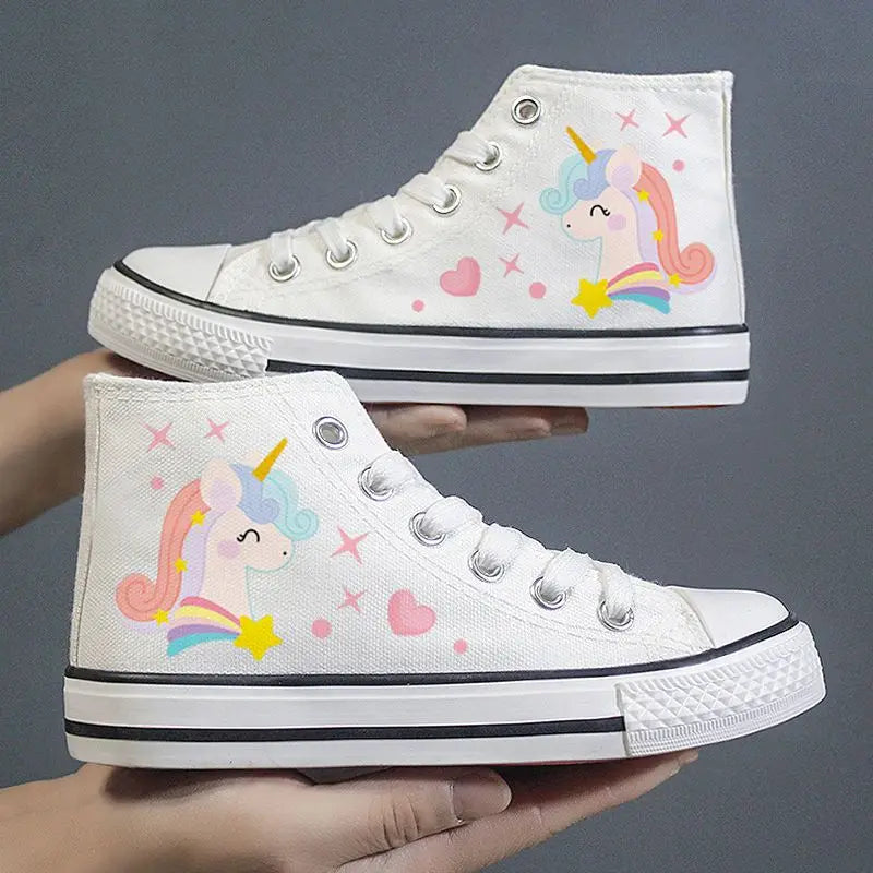 Disney Frozen Elsa Canvas Shoes 2025 New Kids White Shoes Cartoon Snow White Casual Sneakers Kuromi Tennis Shoes Size 26-37 SHOWLU FASHION STORE