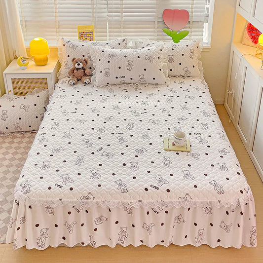 Bonenjoy Bed Skirt Cartoon Style Bed Cover Ruffled Bedsheet falda de cama Quilted Mattress Covers Lace Bedspread (No Pillowcase) SHOWLU FASHION STORE