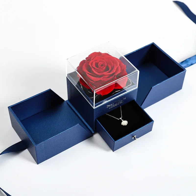 Rose Jewelry Gift Box Bow Packaging Luxury Double Door Drawer Necklace For Girlfriend Mom Simulation Flower Creative Romantic SHOWLU FASHION STORE