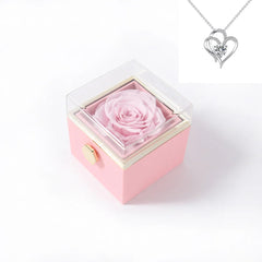 Rotating Rose Gift Box Acrylic Ring Necklace Preserved Flower Jewelry Box For Girlfriend Mother Valentine's Day Christmas Gifts SHOWLU FASHION STORE