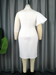 Plus Size White Dress for Women O Neck Beading Patchwork Peplum Bodycon Evening Birthday Event Party Gowns 4XL Outfits Summer SHOWLU FASHION STORE