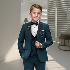 Velvet Peacked Lapel Boy's Suit Set Champagne 4-Pieces Kids Tuxedo Set Blazer Vest Pants Bow-tie For  Birthday Graduation SHOWLU FASHION STORE