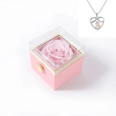 Rotating Rose Gift Box Acrylic Ring Necklace Preserved Flower Jewelry Box For Girlfriend Mother Valentine's Day Christmas Gifts SHOWLU FASHION STORE