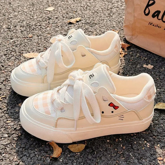 2025 Spring Hello Kitty Anime Kawaii MINISO Board Shoes Cute Cartoon Female Student Sports Casual Sneakers Soft Gifts for Girls