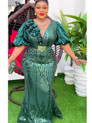 Plus Size African Party Long Dresses for Women 2025 New Dashiki Ankara Sequin Evening Gowns Turkey Outfits Robe Africa Clothing SHOWLU FASHION STORE