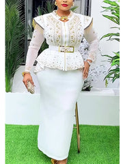 African Clothes for Women 2 PCS Sets Tops And Skirts Suits Dashiki Ankara Turkey Outfits Gown Plus Size Wedding Party Dresses SHOWLU FASHION STORE