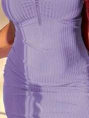 LW Plus Size Rib Knit Zipper Design Bodycon Dress New Fashion Women Clothing Elegant Sleeveless Mandarin Collar Dress SHOWLU FASHION STORE
