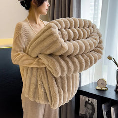 A-Class Rabbit Plush Blanket Solid Color Double-Sided Thickened Flannel Cover Blanket Bed Cover Office Plush Warm Nap Blanket SHOWLU FASHION STORE