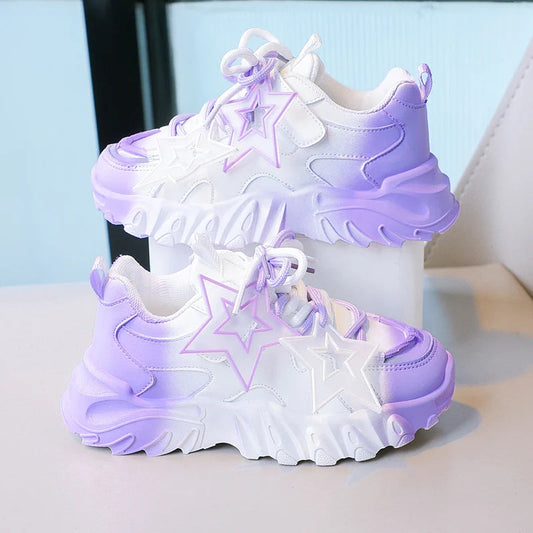 Breathable Gradient Color Kids Sports Shoes, Breathable Chunky Sneakers for Girls and Boys with Star Decoration SHOWLU FASHION STORE