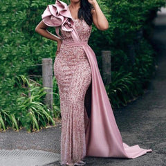 Elegant One Shoulder Sequin Prom Dresses Aso Ebi Style African Women Mermaid Evening Dress Plus Size Glitter Long Party Gowns SHOWLU FASHION STORE