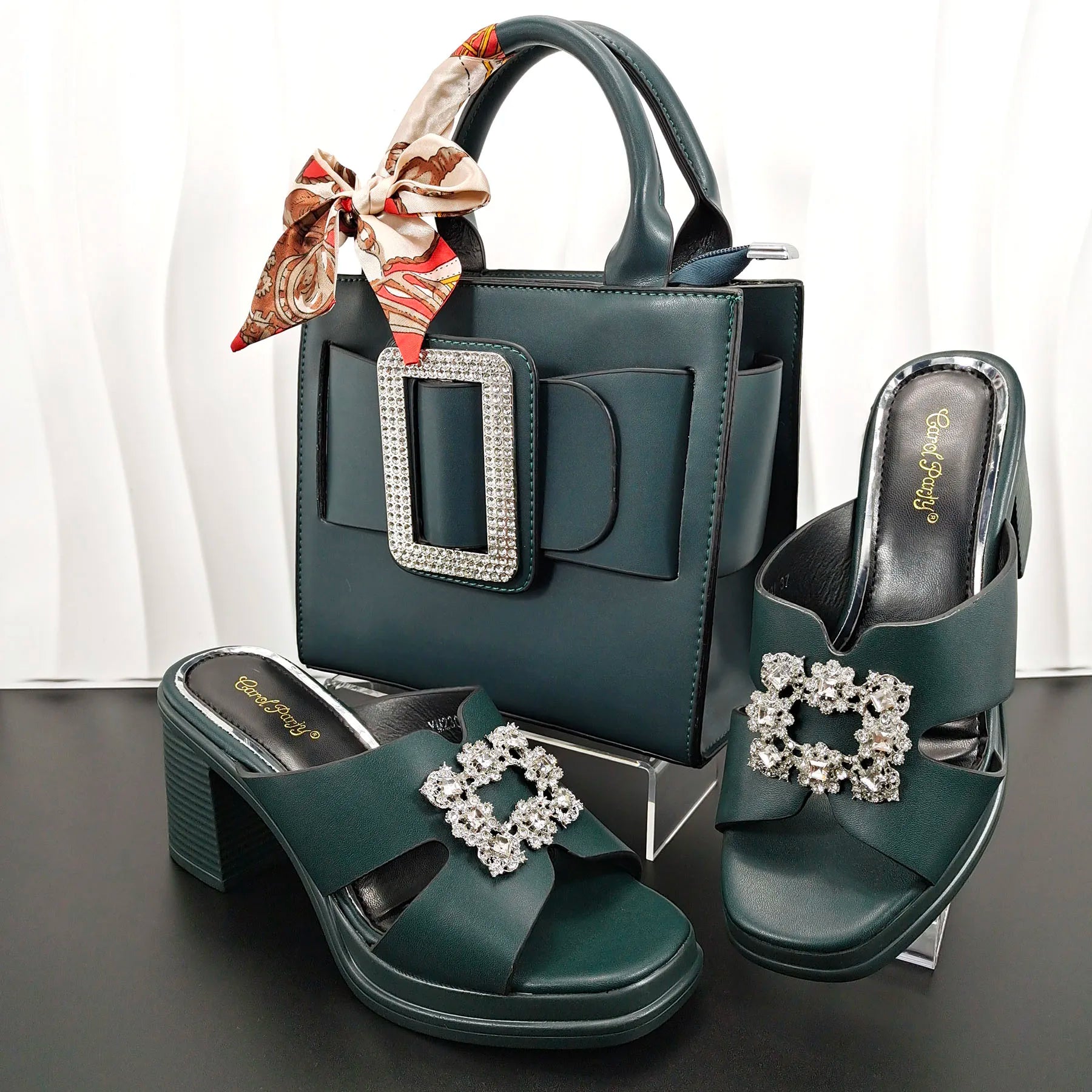 QSGFC Woman Summer Comfortable Streamline Square Toe Sandals Noble Ladies HIgh Heels Shoes and Bag for Wedding Dress SHOWLU FASHION STORE