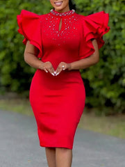 African Dresses For Women Summer Spring Africa Clothing Short Sleeve Sexy O-Neck Perspective Slim Office Lady Party Dress SHOWLU FASHION STORE