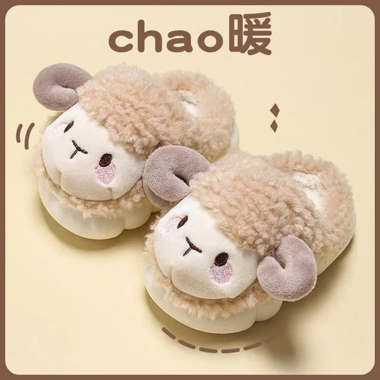 Cute Goat Graphic Home Slipper for Boy Girls Winter Warm Plush Kids Slippers 3-10Y Children's Soft Sole Girls Shoes