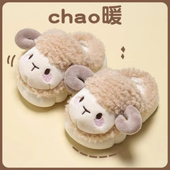 Cute Goat Graphic Home Slipper for Boy Girls Winter Warm Plush Kids Slippers 3-10Y Children's Soft Sole Girls Shoes SHOWLU FASHION STORE