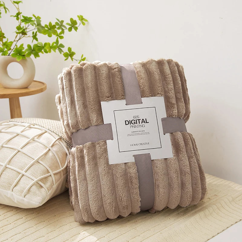 Solid Color Coral Velvet Blanket Soft Double-sided Thicken Bed Cover Office Car Plush Warm Blanket Fluffy Sofa Throw Lap Blanket SHOWLU FASHION STORE