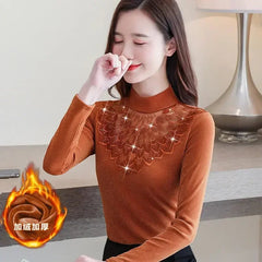 Women Blouse Turtleneck Lace Shirt Women's Mesh Blusas Ropa De Mujer SHOWLU FASHION STORE