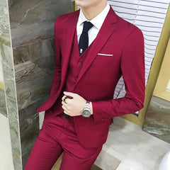 Suit Vest Pants 3 Pcs Set / 2023 Fashion New Men's Casual Boutique Business Solid Color Wedding Groom Suits Trousers Waistcoat SHOWLU FASHION STORE