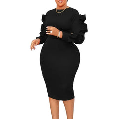 Elegant African Women Dresses White Party Dress Sexy Long Lace Sleeve Peplum Knee Length Christmas Event Evening Africa Gowns SHOWLU FASHION STORE