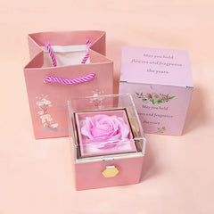 Rotation Rose Jewelry Gift Boxes Valentine's Day Marriage Acrylic Ring Boxes Necklace Storage Rose Jewelry Display Rack SHOWLU FASHION STORE