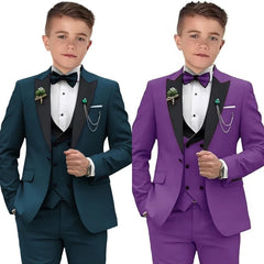 Velvet Peacked Lapel Boy's Suit Set Champagne 4-Pieces Kids Tuxedo Set Blazer Vest Pants Bow-tie For  Birthday Graduation SHOWLU FASHION STORE