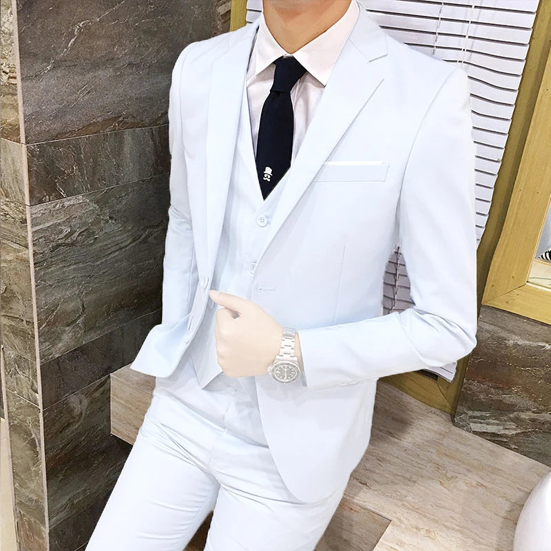 Suit Vest Pants 3 Pcs Set / 2023 Fashion New Men's Casual Boutique Business Solid Color Wedding Groom Suits Trousers Waistcoat SHOWLU FASHION STORE