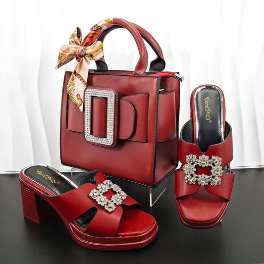 QSGFC Woman Summer Comfortable Streamline Square Toe Sandals Noble Ladies HIgh Heels Shoes and Bag for Wedding Dress SHOWLU FASHION STORE