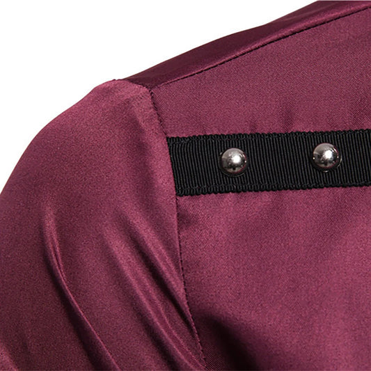 Gothic Studded Men'S Long Sleeve Shirt Halloween Medieval Belt Black Shirt Classic Vintage Party Performance Men'S Clothing SHOWLU FASHION STORE