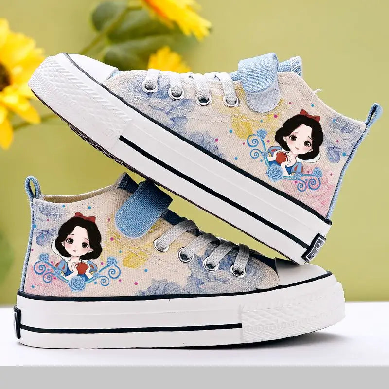 Disney Girls' Casual Canvas Shoes Frozen Princess Elsa Children's White Shoes Breathable Soft Sole High Top Casual Shoes Size 24 SHOWLU FASHION STORE