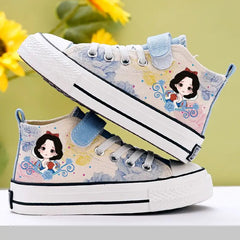 Disney Girls' Casual Canvas Shoes Frozen Princess Elsa Children's White Shoes Breathable Soft Sole High Top Casual Shoes Size 24 SHOWLU FASHION STORE