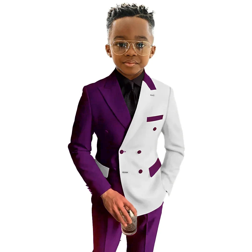 Boys Suit Fashion Wedding Tuxedo 2-piece Set Pointed Collar Jacket Double Breasted Blazer Pants for Party SHOWLU FASHION STORE