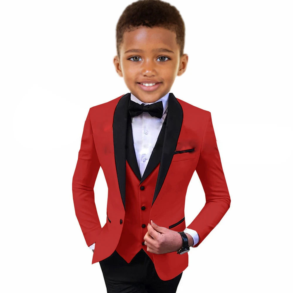 Luxury Boys Suit 3 Piece Spliced Lapel Wedding Tuxedo Formal Jacket Vest Pants Kids Slim Fit Set Fashion Complete Outfit SHOWLU FASHION STORE