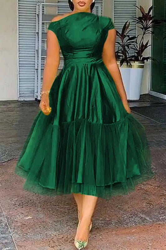 Plus Size Elegant A-line Tulle Midi Dress for Women Gradient Print Sleeveless Party Club Wedding Guest Dress for Summer 2024 SHOWLU FASHION STORE