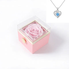 Rotating Rose Gift Box Acrylic Ring Necklace Preserved Flower Jewelry Box For Girlfriend Mother Valentine's Day Christmas Gifts SHOWLU FASHION STORE