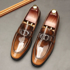Men's Business Casual Patent Leather Shiny Square Head Slip-on Shoe SHOWLU FASHION STORE