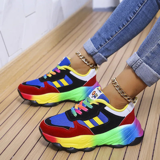 Women Sport Shoes Fashion Platform Sneakers Ladies Spring Winter Flats Running Shoes Woman Colour Lace Up Shoes Zapatos De Mujer SHOWLU FASHION STORE