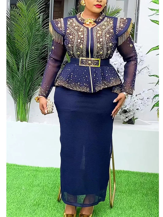 African Clothes for Women 2 PCS Sets Tops And Skirts Suits Dashiki Ankara Turkey Outfits Gown Plus Size Wedding Party Dresses SHOWLU FASHION STORE