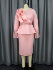 Church Dresses for Women Elegant Ruffles Long Flare Sleeves Sequined Party Bodycon Peplum Classy Occasion African Wedding Guest SHOWLU FASHION STORE