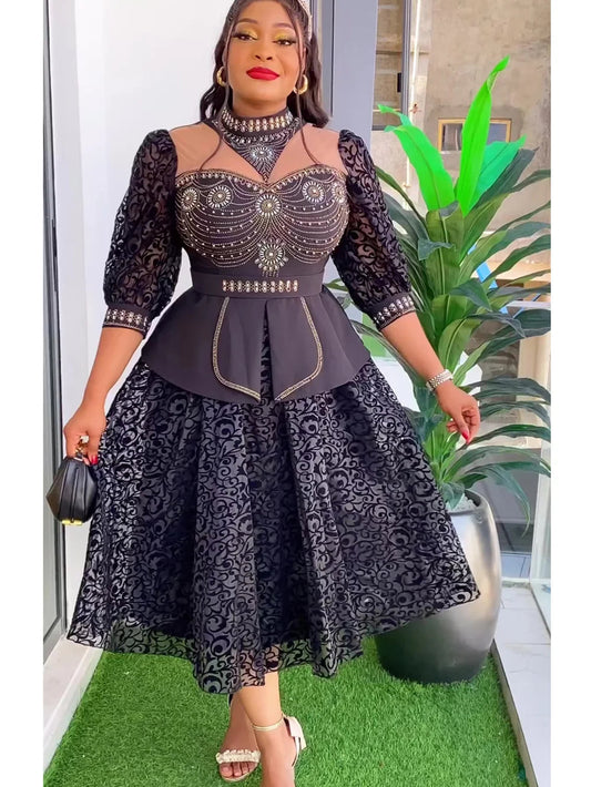 Plus Size African Wedding Party Dresses for Women 2024 New Dashiki Ankara Evening Gown Elegant Turkey Outfit Robe Africa Clothes SHOWLU FASHION STORE