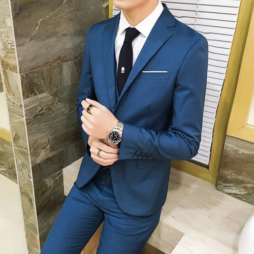 Suit Vest Pants 3 Pcs Set / 2023 Fashion New Men's Casual Boutique Business Solid Color Wedding Groom Suits Trousers Waistcoat SHOWLU FASHION STORE
