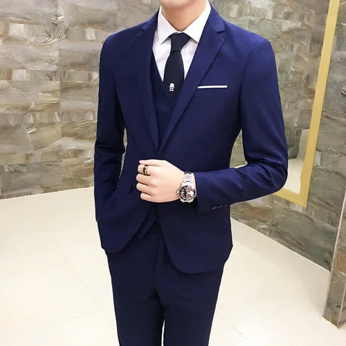 Suit Vest Pants 3 Pcs Set / 2023 Fashion New Men's Casual Boutique Business Solid Color Wedding Groom Suits Trousers Waistcoat SHOWLU FASHION STORE
