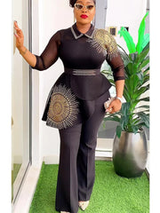 2 Piece Set Africa Clothes 2024 New Dashiki African Summer Fashion Suits Top And Trousers Plus Size Party Clothing for Lady SHOWLU FASHION STORE