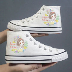 Disney Frozen Elsa Canvas Shoes 2025 New Kids White Shoes Cartoon Snow White Casual Sneakers Kuromi Tennis Shoes Size 26-37 SHOWLU FASHION STORE
